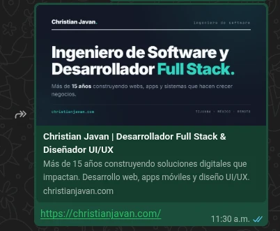 Enlace a christianjavan.com compartido con vista previa de imagen, título y descripción